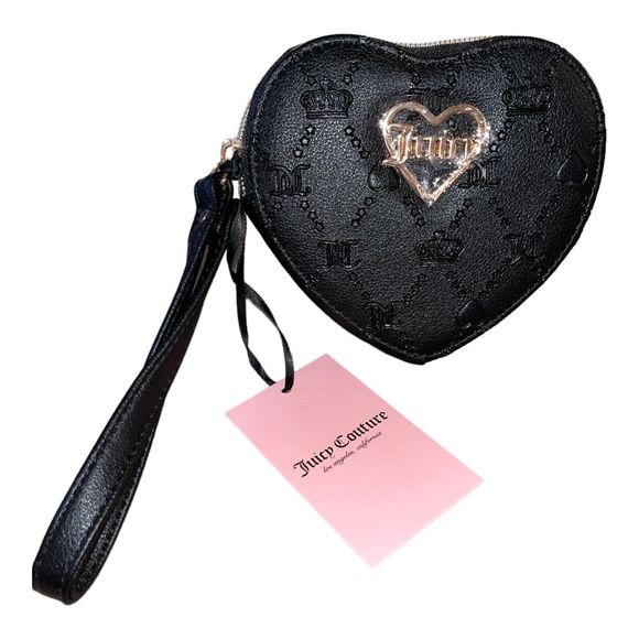 NWT Juicy Couture Glam Heart Zip Wristlet - Black - Picture 1 of 5